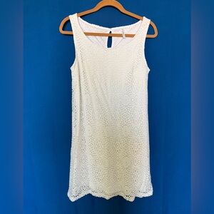 Passports White Eyelet Lace Sleeveless Lined Shift Dress Size Small 4-6